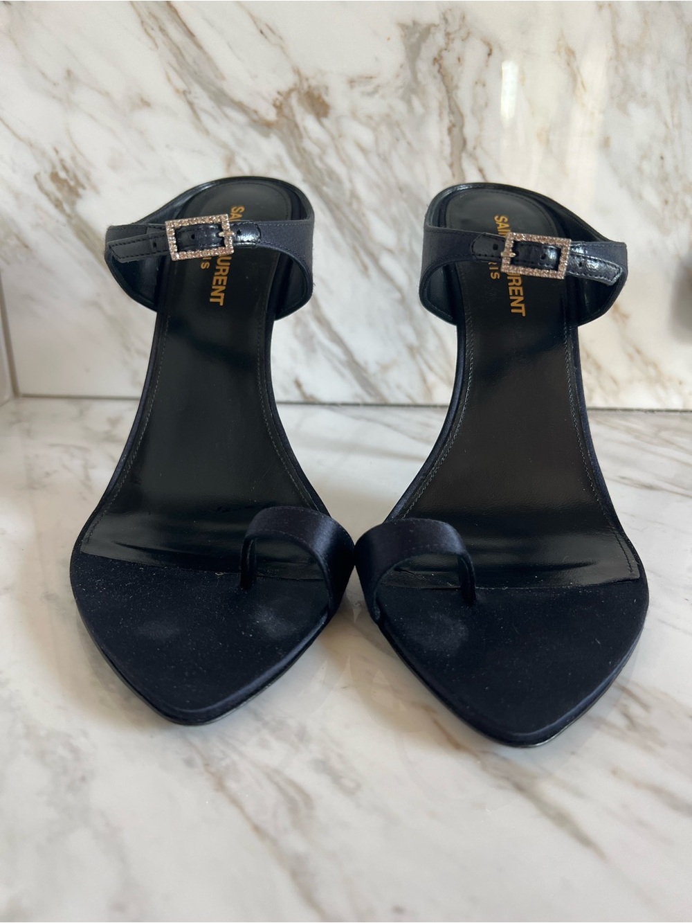 Saint Laurent Raso Régale Navy Satin Crystal Heel Stiletto 39 - Picture 6 of 6